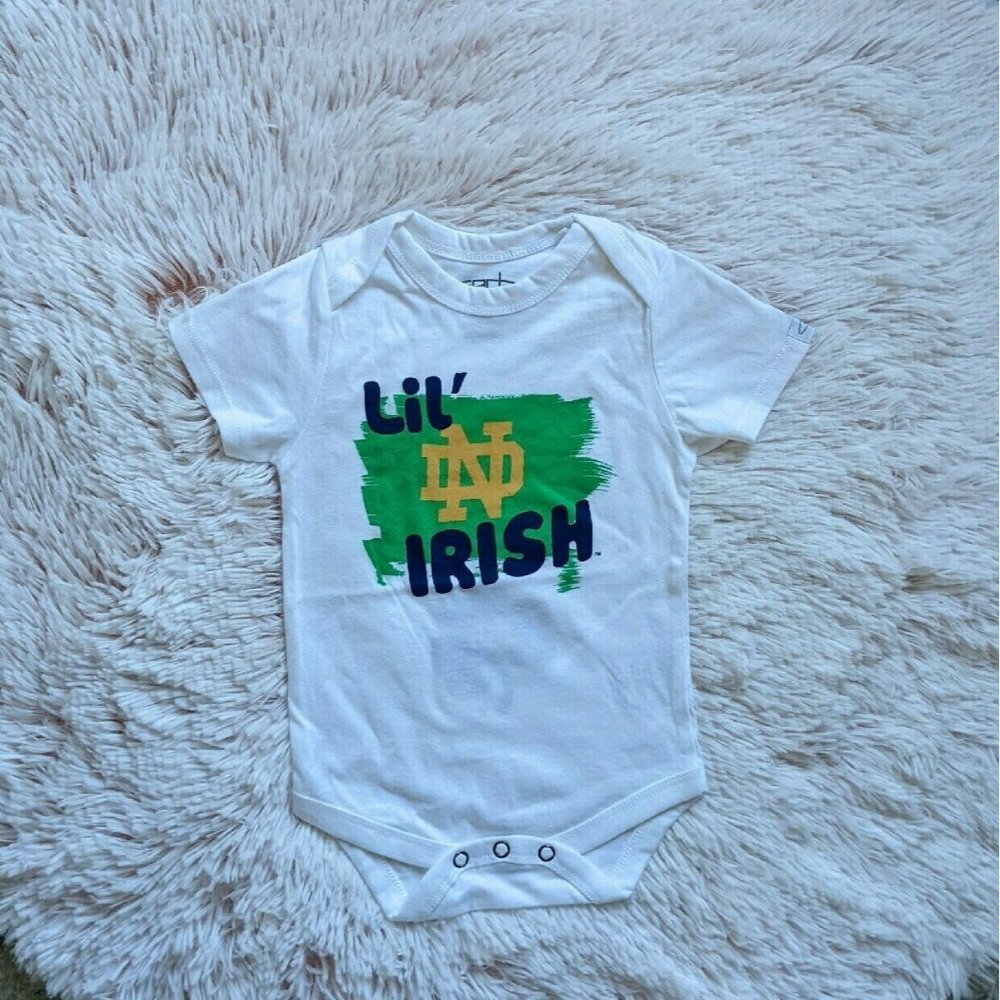 NWOT Garb Collegiate Notre Dame Lil' Irish Front/Back logo 3-6m